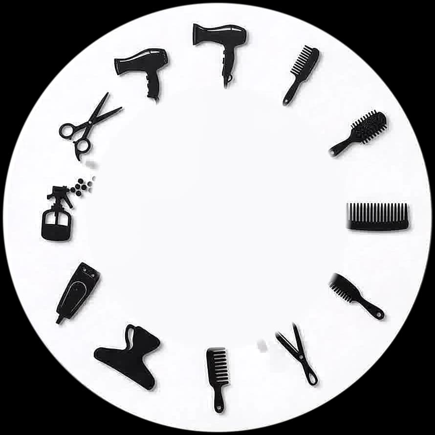 The wall clock in the salon, its hour markers made from dryers, combs, shears and brushes